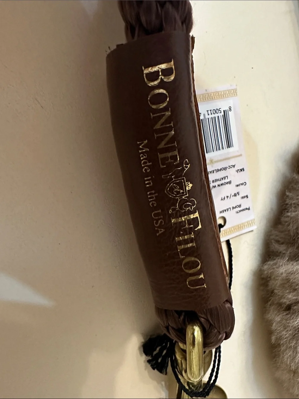 Camel Shearling Fur Dog Leash with Braided Rope